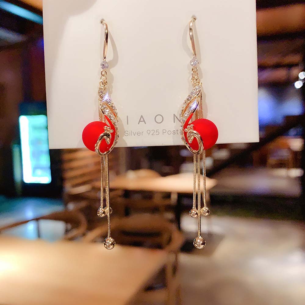 Đôi Khuyên Tai Nữ Hình Chim Công Đính Ngọc Trai Xinh Xắn