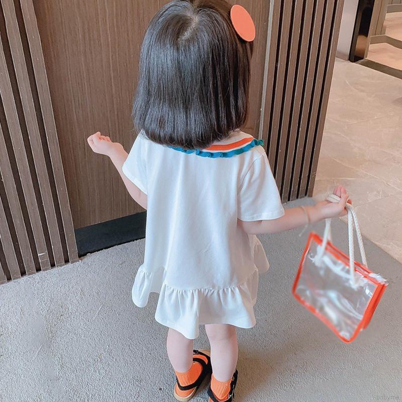 Đầm Ngắn Tay Cổ Bẻ Phong Cách Hàn Quốc Cho Bé Gái