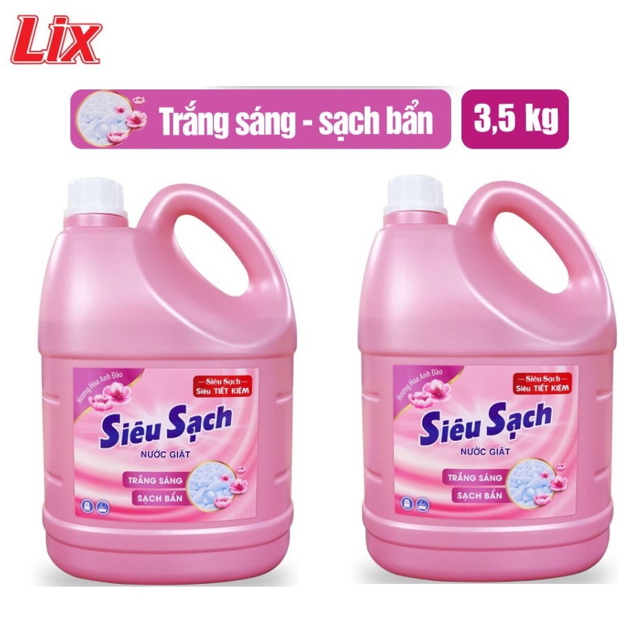 CAN nước giặt Lix Siêu Sạch Hương Hoa Anh Đào 3.5Kg - Tẩy Sạch Vết Bẩn Cực Mạnh