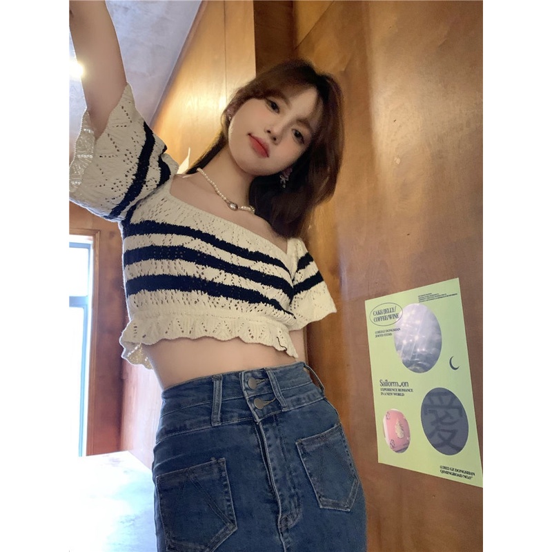 MS720 Áo kiểu len nữ croptop đan móc Hàn Quốc