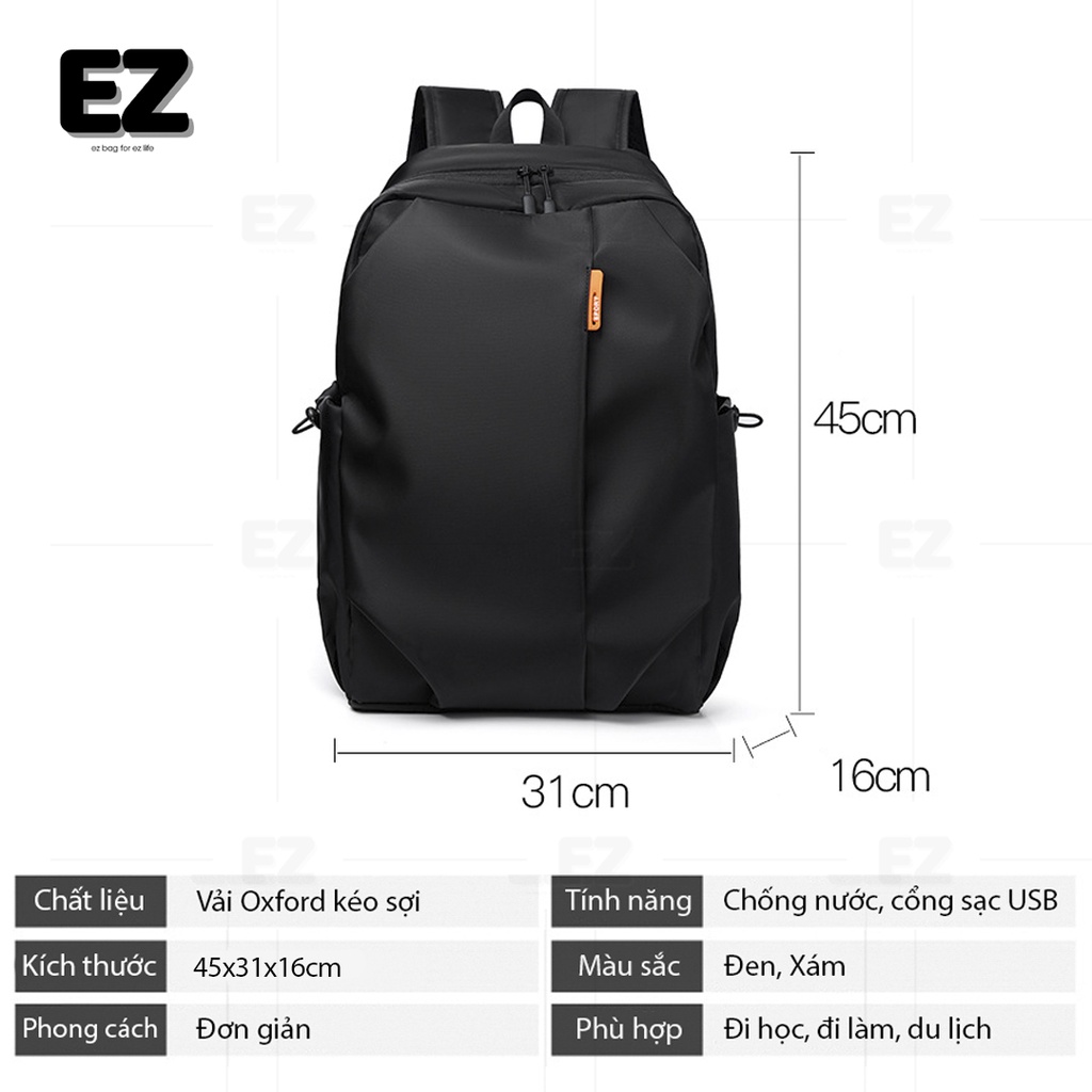 Balo laptop chống nước thời trang  BLU11 có cổng sạc USB, Balo du lịch kích thước lớn vải Oxford cao cấp