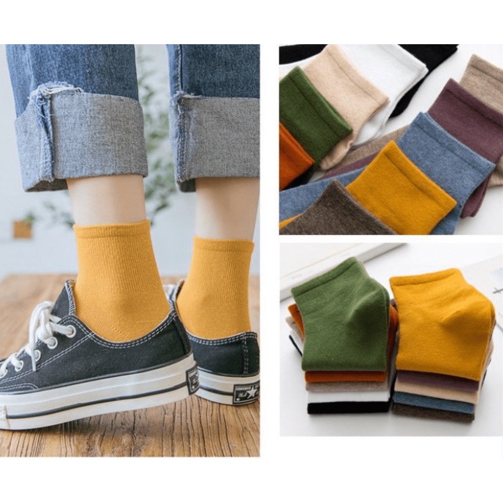 Tất Vớ Cổ Cao Nam Nữ Trơn Nhiều Màu Vải Dày Thoáng Khí Unisex Style Hàn Quốc