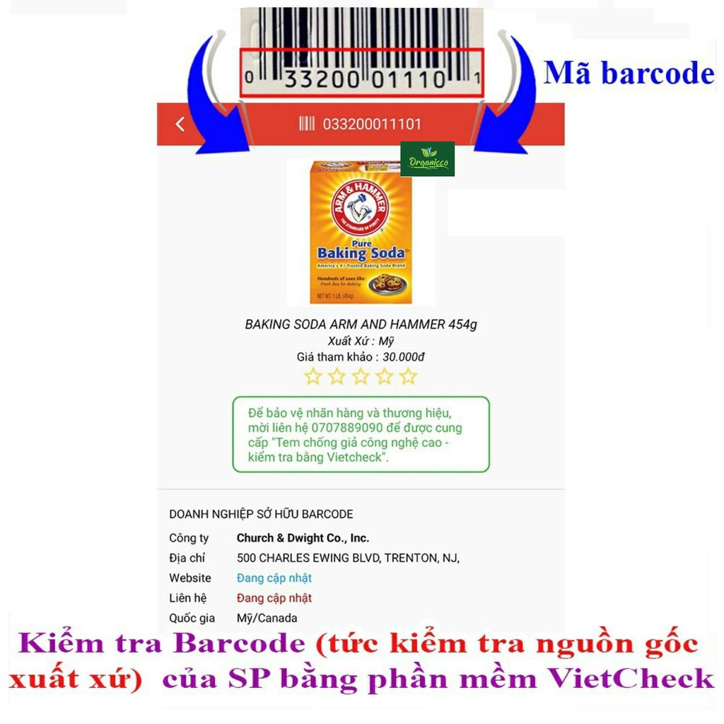 [NHẬP KHẨU MỸ ]Bột Baking Soda làm trắng răng, làm bánh, tẩy tế bào chết, tẩy rửa 454g