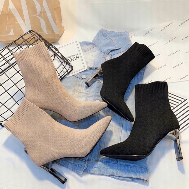 Boot gót vuông tráng gương