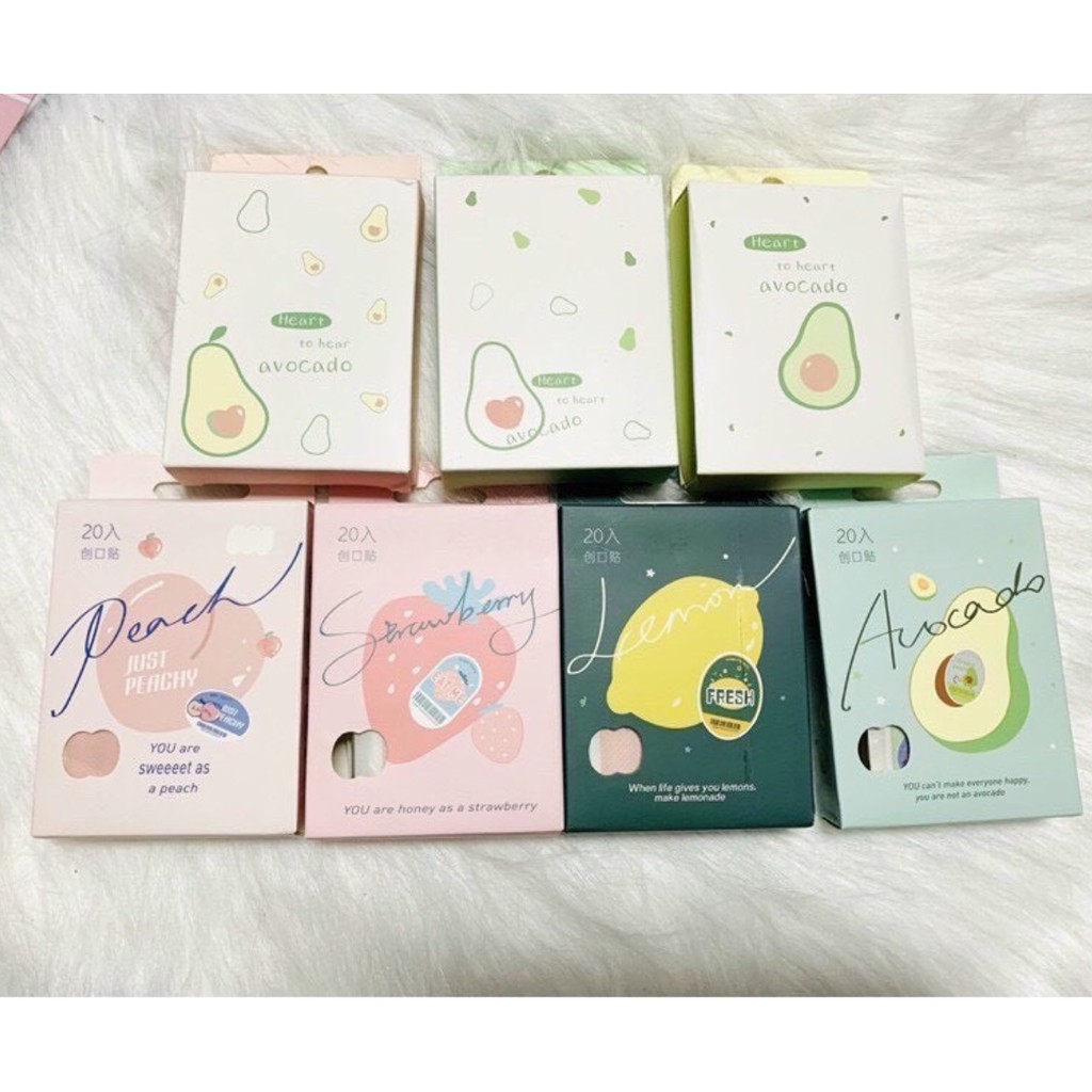 HỘP 20 MIẾNG BĂNG CÁ NHÂN HÌNH TRÁI CÂY ĐÀO DÂU BƠ CHANH SIÊU DỄ THƯƠNG, BĂNG KEO CÁ NHÂN CHĂM SÓC VẾT THƯƠNG HIỆU QUẢ
