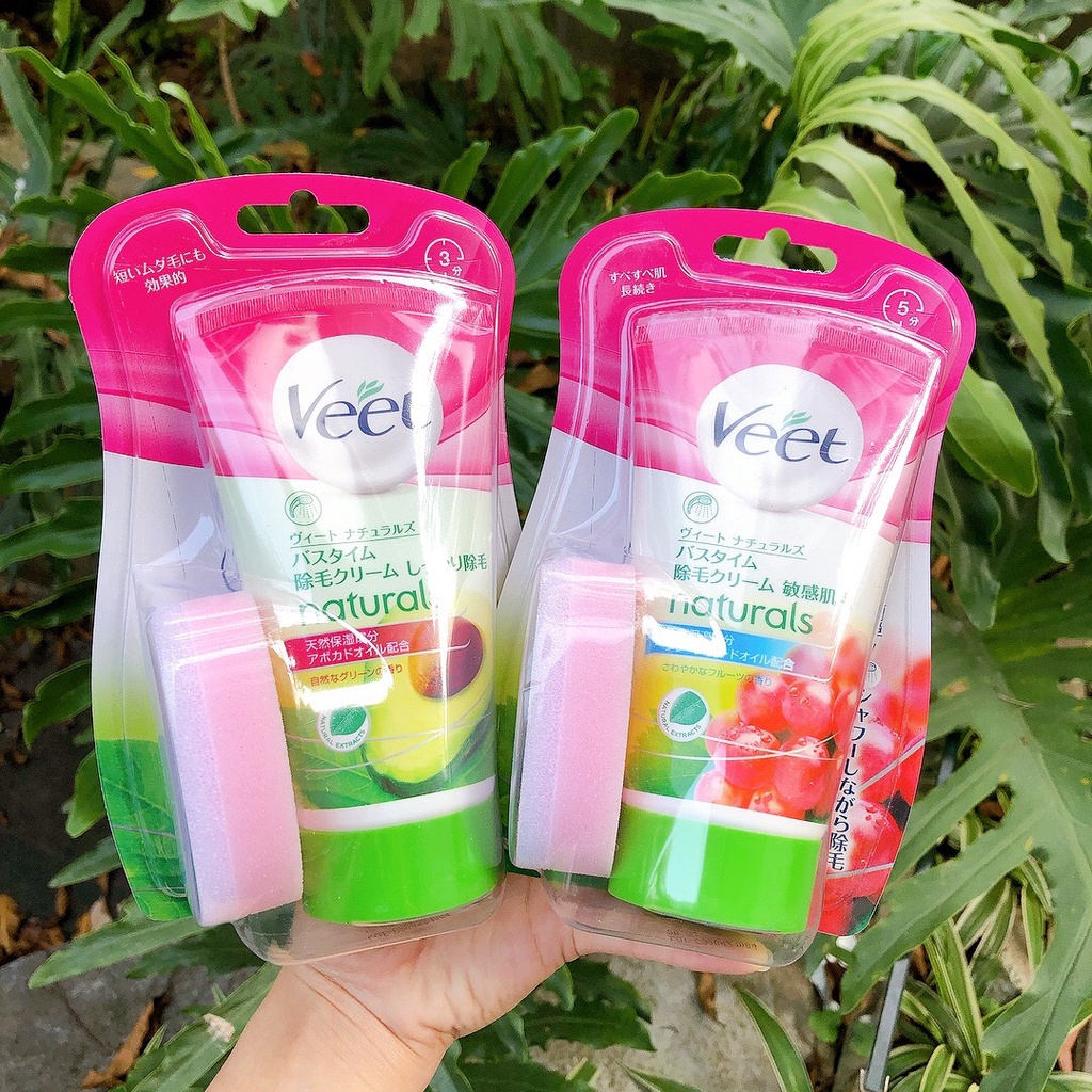 Kem tẩy lông Veet Natural Nhật Bản Mùi Nho, Mùi Bơ 150g kèm bông-XINH COSMETIC