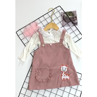 Set yếm nhung hươu hồng bé gái