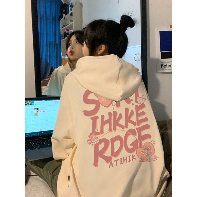 Áo hoodie SELVZE tay dài dáng rộng phong cách thời trang cho nữ