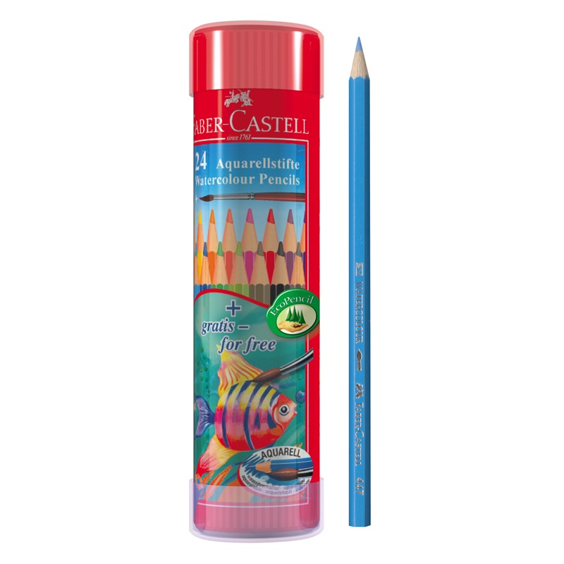 Bút Chì Màu Nước Faber Castell Fish 115924 - 24 Màu Dài - Hộp Thiếc Tròn