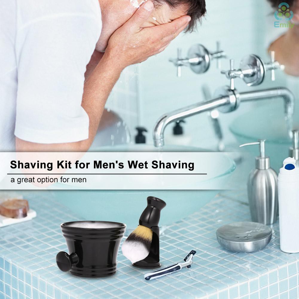 [Hàng mới về] Bộ bát cạo râu ướt + giá đỡ chổi quết xà phòng cạo râu tiện dụng cho nam giới