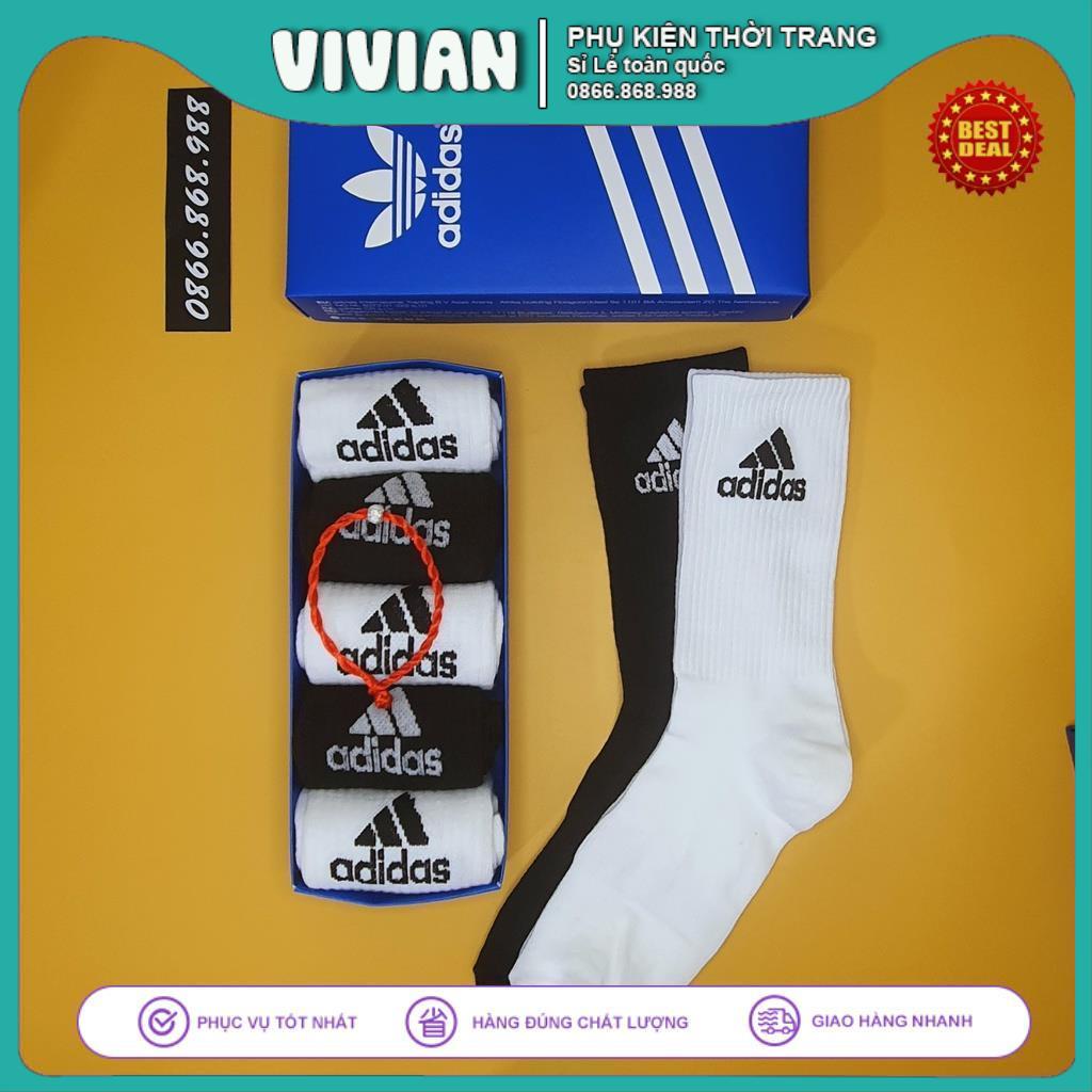 Tất Vớ ADIDAS CỔ CAO Hộp COMBO 5 đôi dệt kim cao cấp, Chất liệu 95% Cotton, kháng khuẩn, thấm hút mồ hôi cực hiệu quả