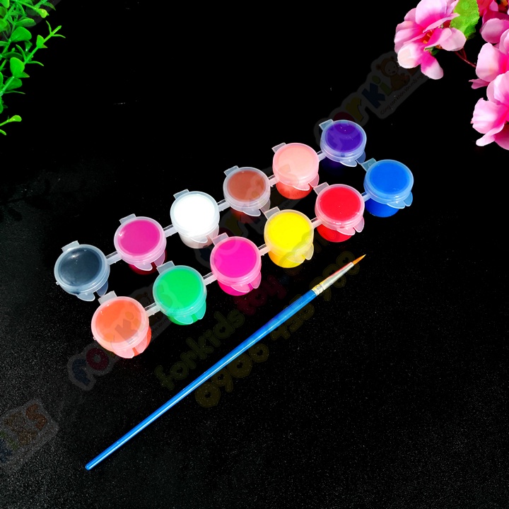 Màu nước 12 Màu Kèm 1 cọ Nhọn, mỗi ô 5ml, tô tượng, màu nước tô tranh, màu vẽ tranh, đồ chơi cho bé