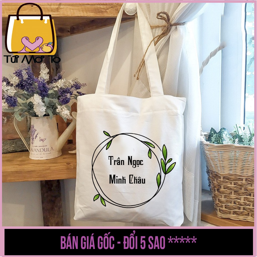 Túi tote, túi vải, túi canvas có khóa kéo VUÔNG in TÊN CỦA BẠN theo yêu cầu - Túi Mơ To store