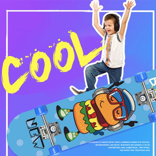 Ván trượt skateboard Trẻ Em, Có đèn Led, mặt nhám, Gỗ 9 Lớp Chịu Lực 120kg