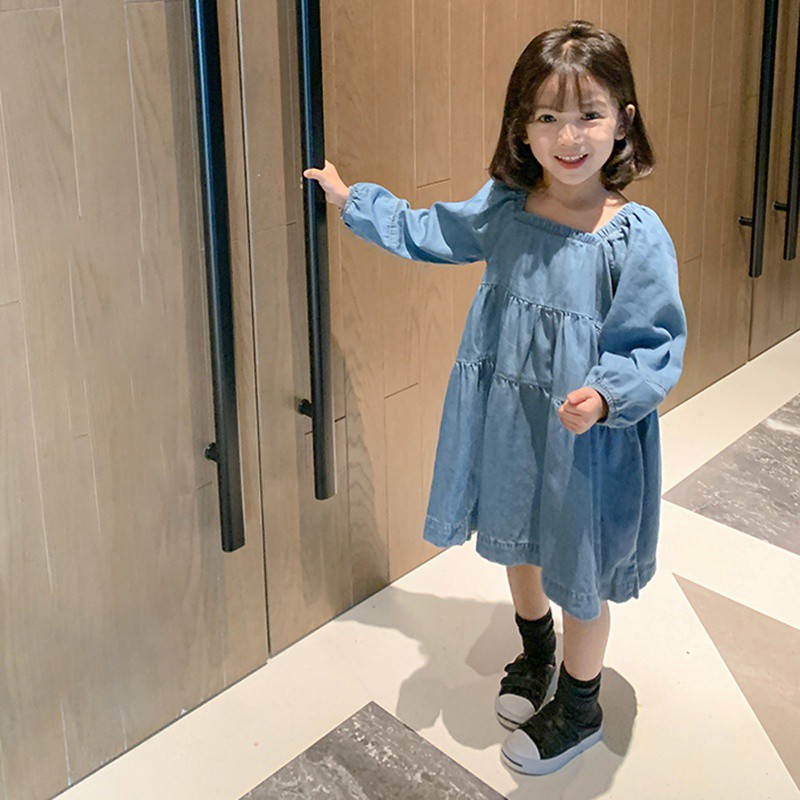 Đầm Tay Dài Phong Cách Hàn Quốc Cho Bé Gái