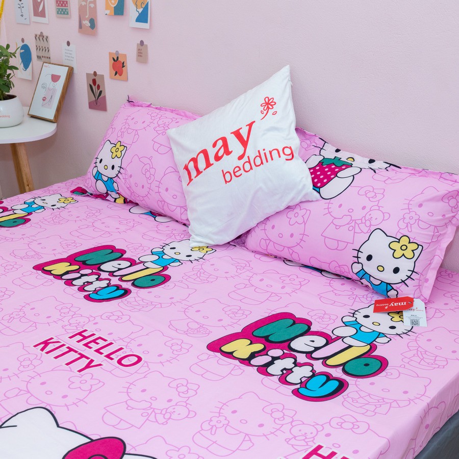 Bộ ga gối 3 món Maybedding - Drap ga trải giường bọc đệm poly cotton nhiều họa tiết m2 m6 m8 2m2
