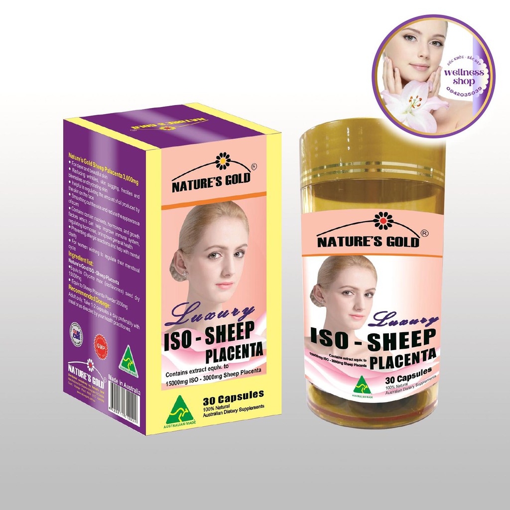 Viên uống cân bằng nội tiết tố nữ và làm đẹp da Luxury Iso Sheep Placenta / Chiết xuất Nhau Thai Cừu + Mầm Đậu Nành - Úc