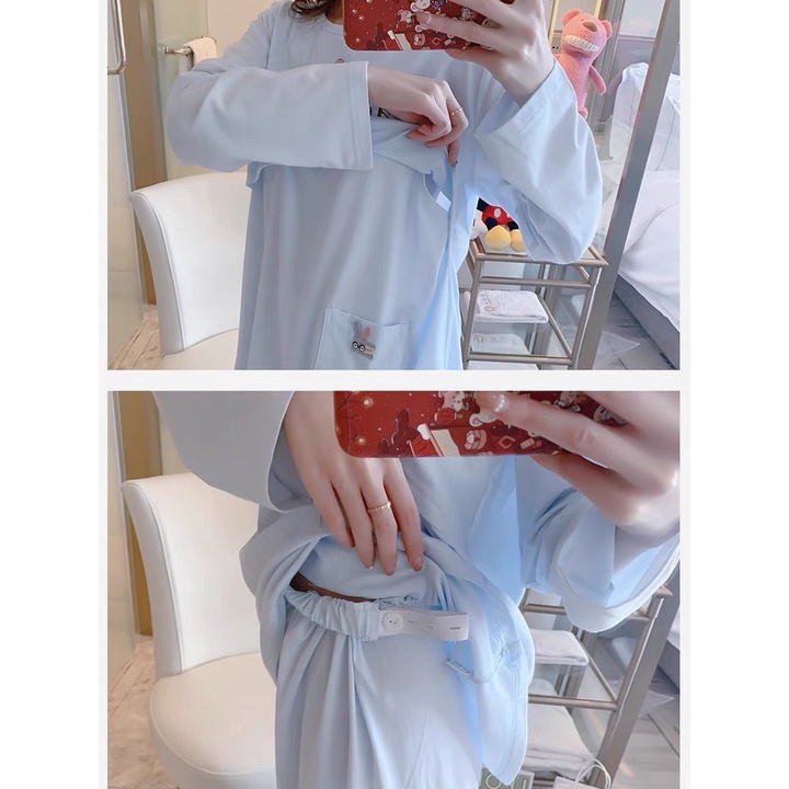 (Big size)Bộ Bầu Mặc Nhà 100% Cotton Mềm Mại lật ngực -Đồ Bầu Sau Sinh Có Mở Cho Bú Và Chun Chỉnh Bụng tiện lợi