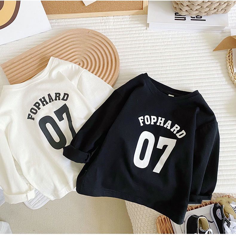 MNGRL Áo Thun Dài Tay Cotton Cổ Tròn Hàn Quốc Form Rộng Cho Bé Trai Bé Gái