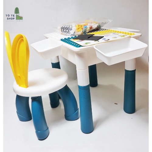 Bàn Lắp Ghép đa năng , Bàn lắp ghép cho bé kèm ghế, tặng kèm túi  lắp ghép 110 chi tiết,  tháo lắp dễ dàng