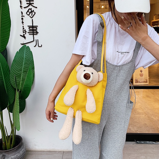 Túi tote vải kèm gấu bông cực yêu P081