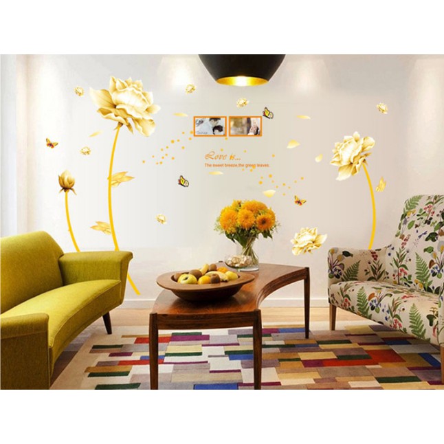 Decal trang trí tường Hoa Lớn Vàng Kem