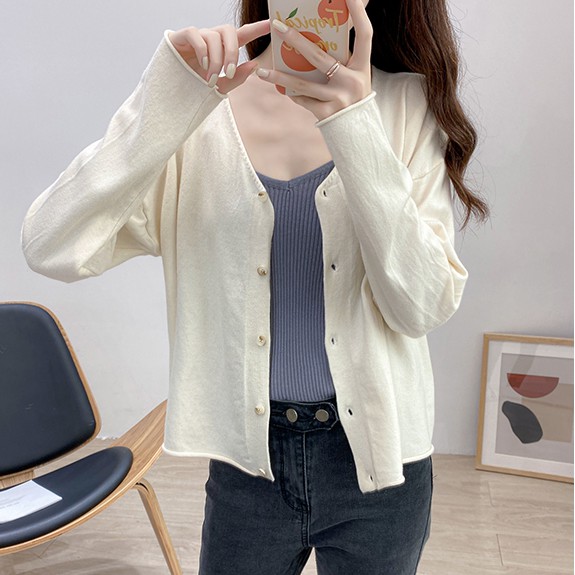 Áo khoác cardigan len đan cổ chữ V đơn giản trẻ trung cho nữ hàng Quảng Châu