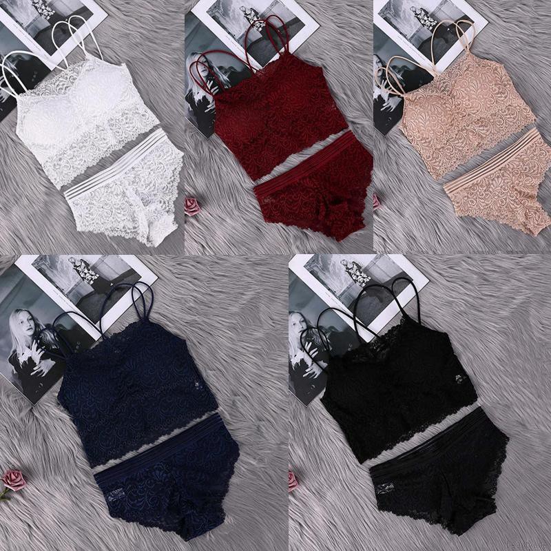 Set áo lót ren không gọng kèm mút nâng ngực + quần lót cùng hoạ tiết