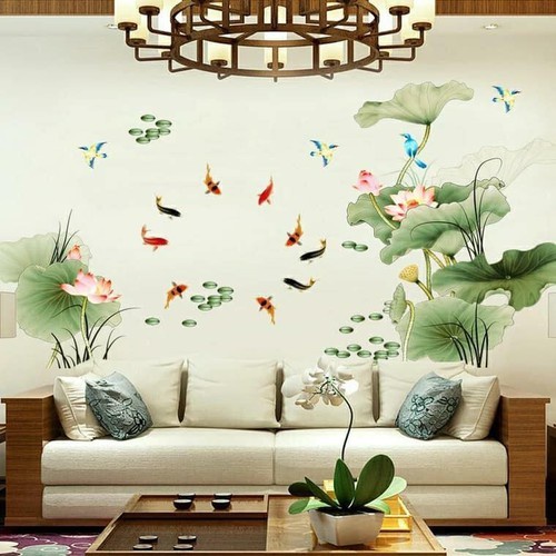 Decal dán tường hàn quốc trang trí phòng ngủ TUNG DECOR Hình Lá Hoa Sen KT 60x90cm