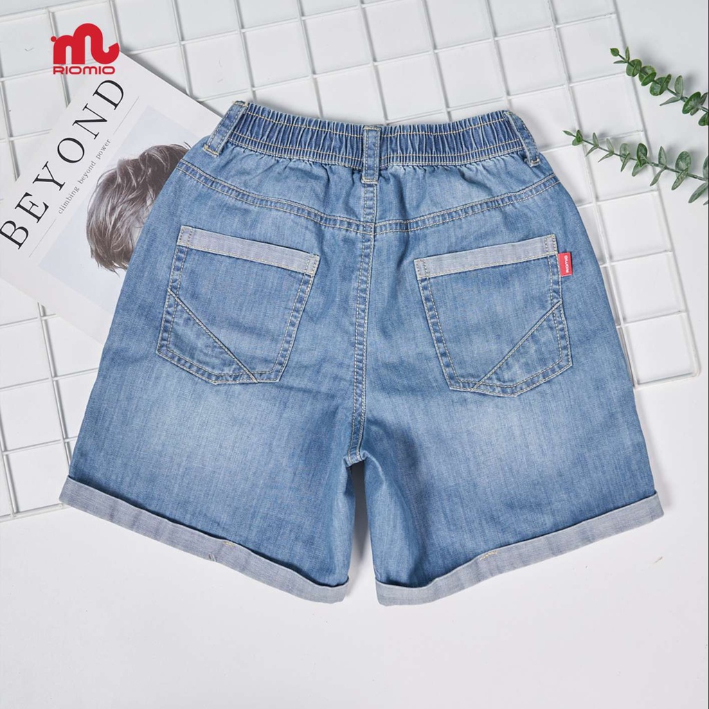 Quần short jean cho bé trai 3-11 tuổi (15-40kg) RIOMIO sooc bò ống rộng cạp chun 100% cotton - RM218