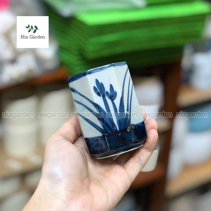 (G138) Chậu sứ trồng sen đá, xương rồng gốm sứ Nhật Bản mini (đã khoan lỗ) Nia Garden GSN