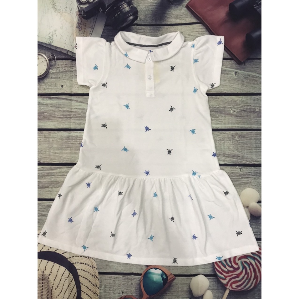 Váy đầm Polo trắng cho bé gái chất cotton thoáng mát có họa tiết rùa nhỏ GD050709PTR