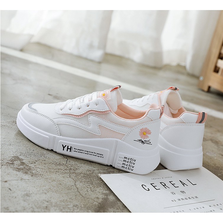 Giày Nữ Thể Thao Đế Độn Sneaker Cao Cấp Lưới Trắng Siêu Thoáng Thêu Hoa Đẹp Style Cá Tính Thời Trang Hot Trend Của Năm