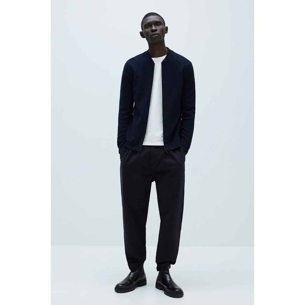 Áo Khoác Nam Zara Zip Up Textured Cardigan Navy Blue