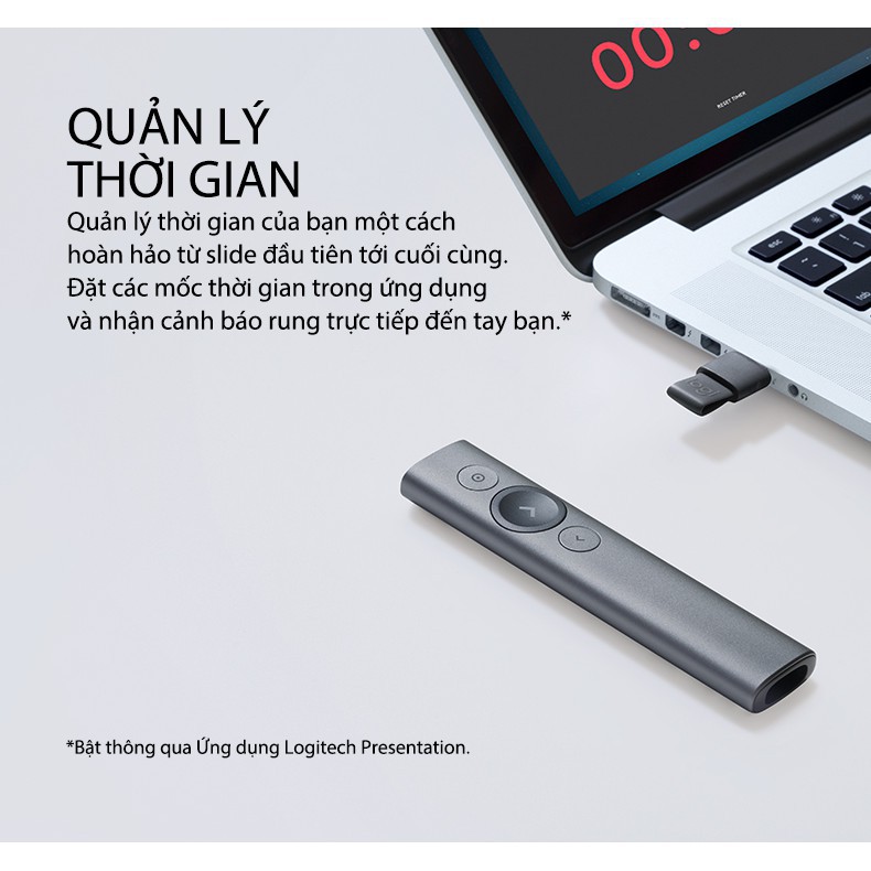 Bút trình chiếu Logitech SPOTLIGHT Wireless Presenter Đèn laze kỹ thuật số - BH 12 Tháng 1 đổi 1 Chính Hãng