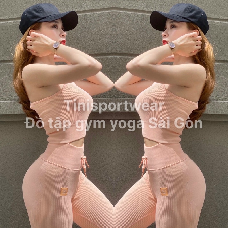 Bộ Botee Pastel Performance Áo Bra Dây Full Logo Đồ Tập Yoga Tinisportwear