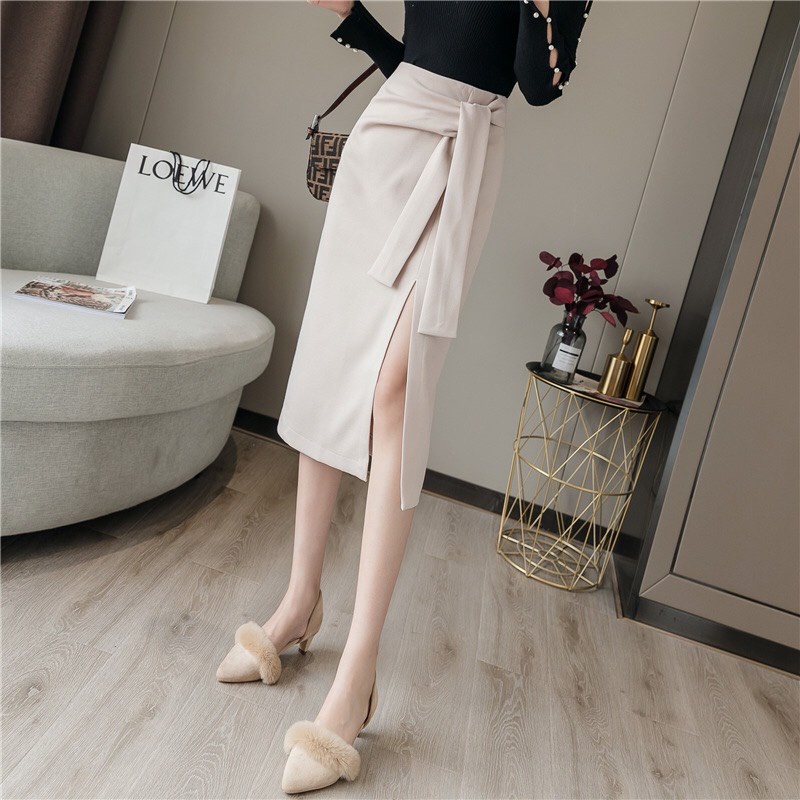 Chân váy xẻ tà cột nơ cao cấp_