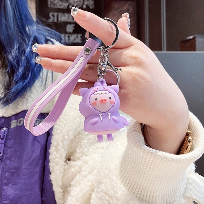 Móc Chìa Khóa Sáng Tạo Áo Mưa Hình Thú Cưng Heo Con Dễ Thương