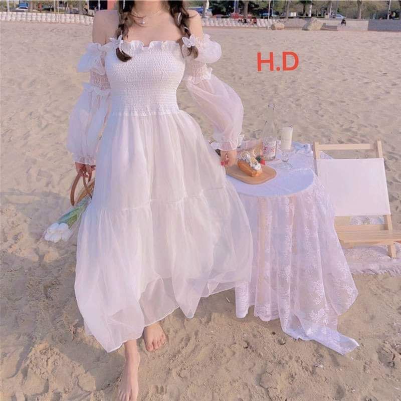 [QUÀ TẶNG 1C KHẨU TRANG]Váy tiểu thư trắng trễ vai 💥Đầm xòe 2 lớp có lót trong💥Đầm tiểu thư Maxi -CH123 | BigBuy360 - bigbuy360.vn