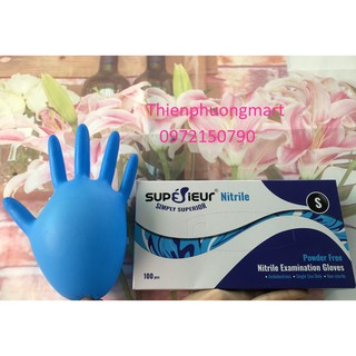 Găng tay không bột màu xanh hộp 100 cái - Găng tay y tế Superior Blue ( hộp 50 đôi)