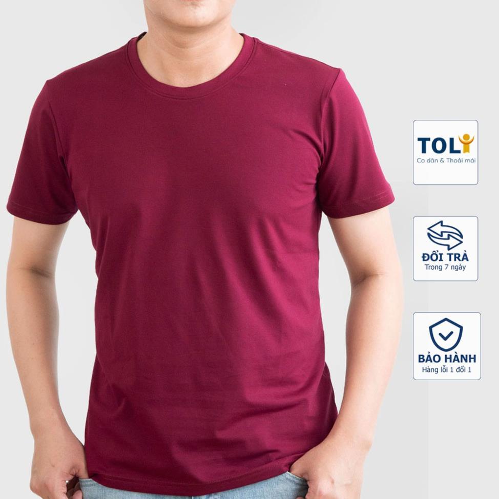 Áo thun nam trơn cổ tròn màu tím nho TOLI, chất cotton 4 chiều mềm mịn, co dãn, form suông cơ bản [NHIỀU MÀU]
