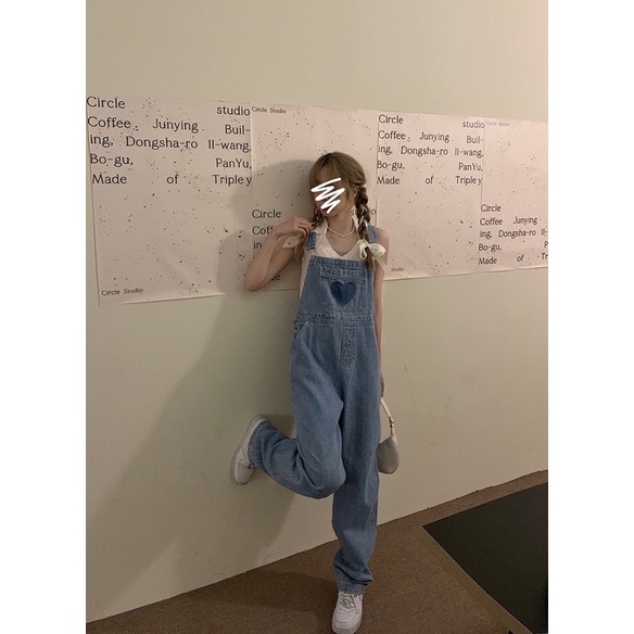 Set quần yếm jeans xanh hình trái tim dáng dài ống ộng - Yannie | BigBuy360 - bigbuy360.vn