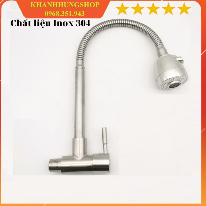 Vòi Rửa Chén Bát Inox 304 Cắm Tường Cần Mềm Lạnh