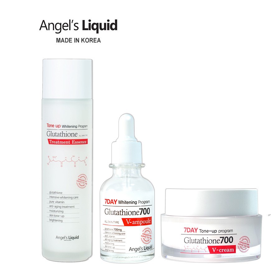 Bộ 3 sản phẩm: Nước thần, Serum, Kem dưỡng Angel Liquid Whitening Program Glutathione dưỡng trắng, dưỡng ẩm cho da