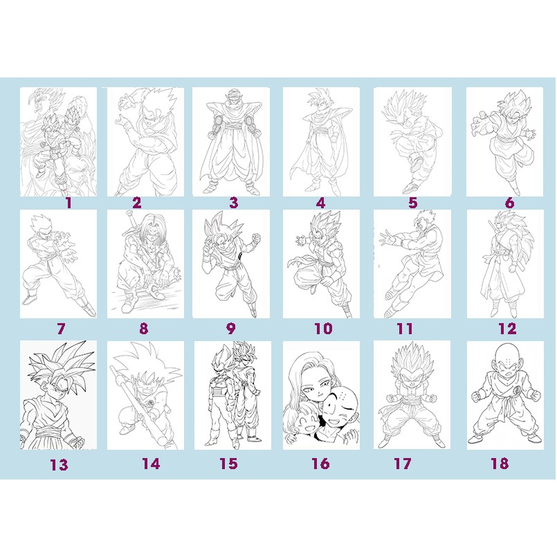 Line art Tranh tô màu Anime khổ A4  - Chủ đề Songoku Bảy viên ngọc rồng