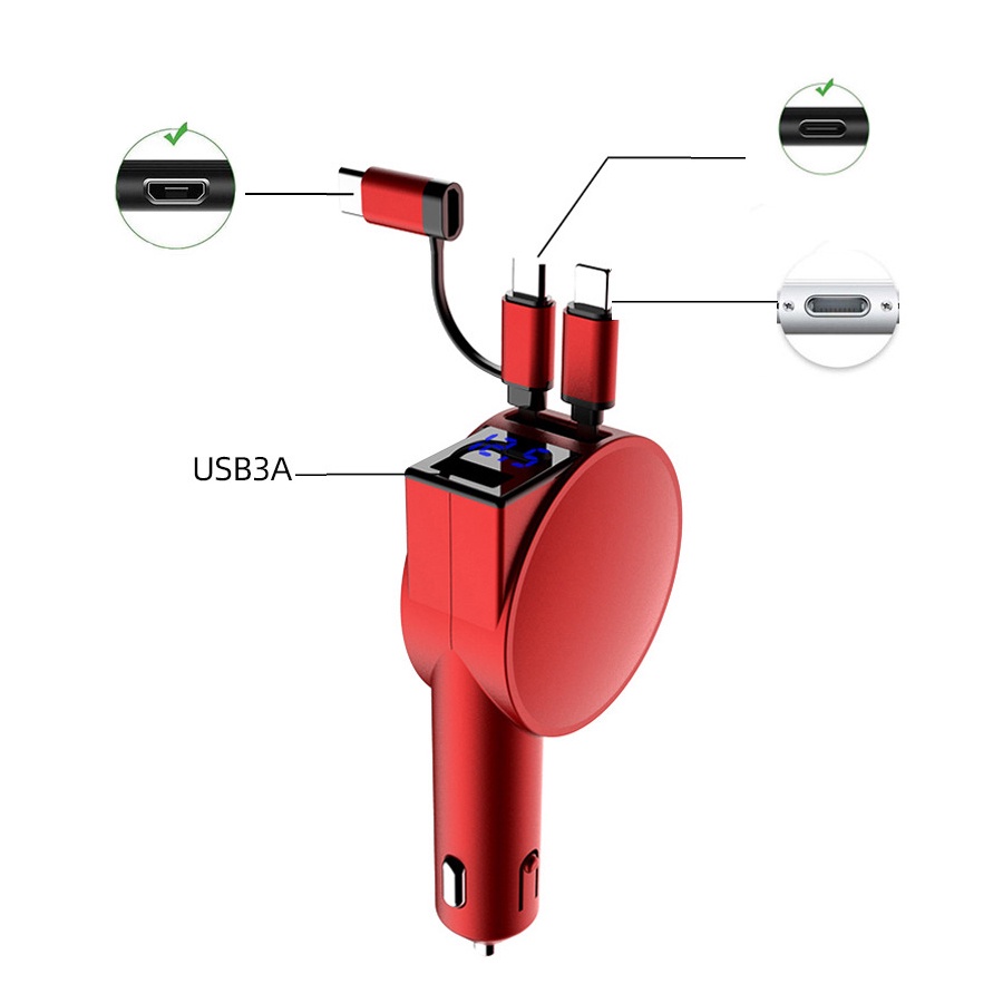 Tẩu Sạc Nhanh Ô Tô Đa Năng 3 Trong 1 Lightning Type-C Micro