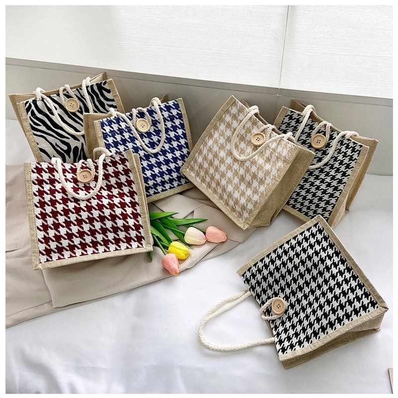 Túi tote vải lanh mini in họa tiết phong cách Nhật Bản thời trang cho nữ