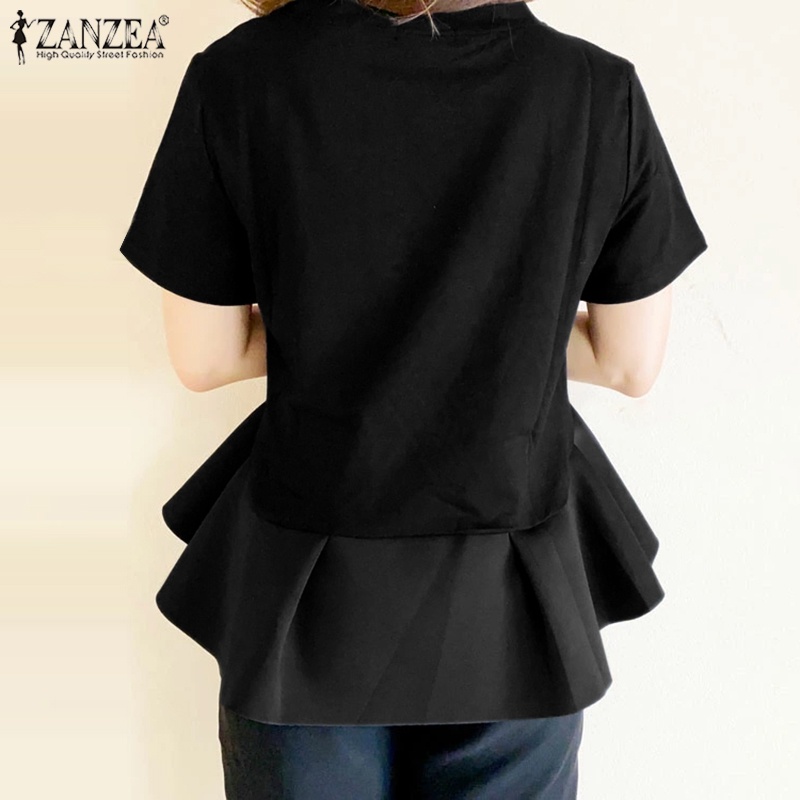 Áo tay ngắn ZANZEA cổ tròn vạt lệch thời trang cho nữ