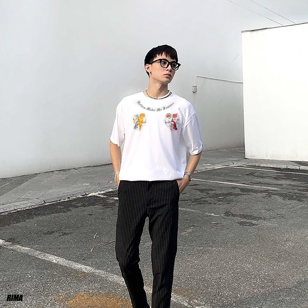 Áo Thun Tay Lở HATER Phông Rộng Nam Nữ Unisex Cotton Cao Cấp Đẹp Ngắn Freesize Hình Trắng Đen Xanh Navy Họa Tiết RIMA