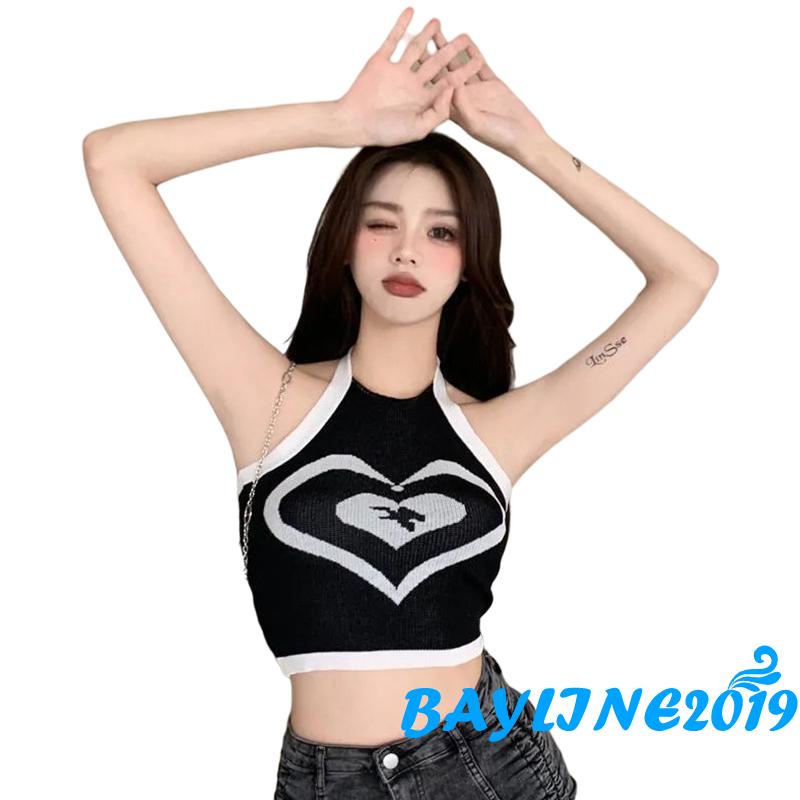 Áo Lửng Không Tay Họa Tiết Trái Tim Hở Lưng Thời Trang Mùa Hè Dành Cho Nữ